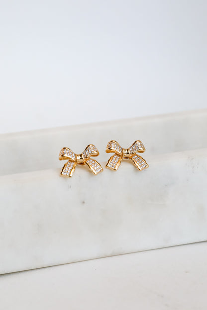 Nicole Gold Rhinestone Bow Earrings