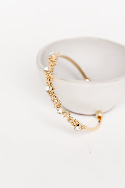 Gold Rhinestone Cuff Bracelet flat lay