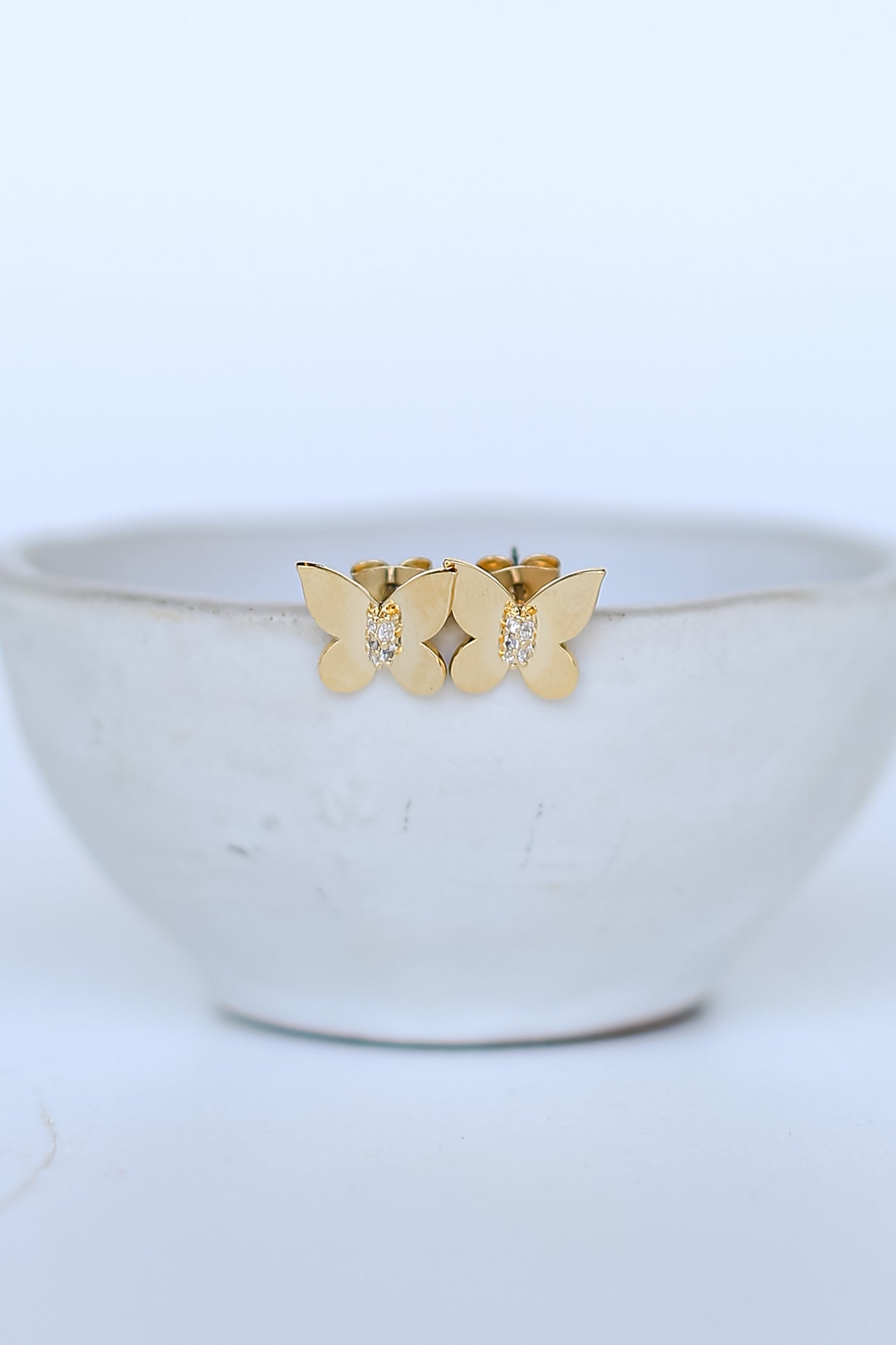 Gold Rhinestone Butterfly Stud Earrings