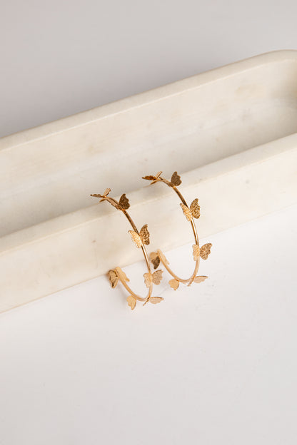 Gold Butterfly Hoop Earrings