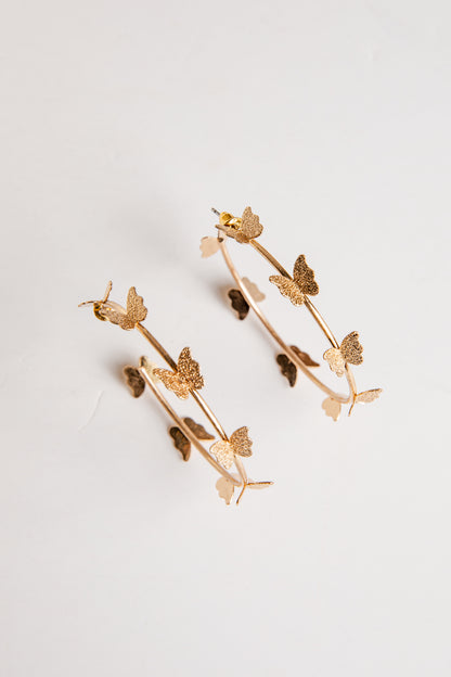 Gold Butterfly Hoop Earrings