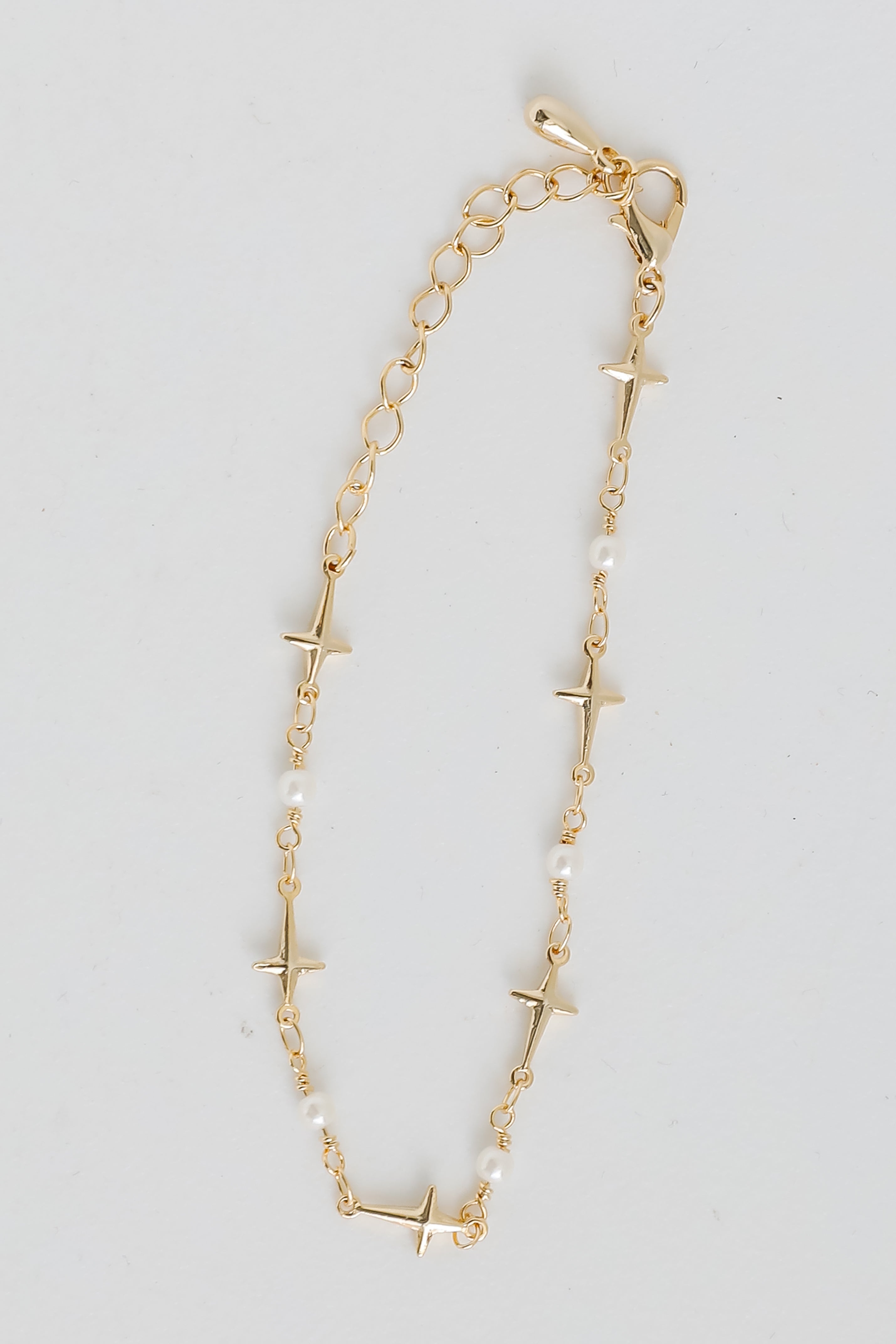 Gold Cross + Pearl Chain Bracelet