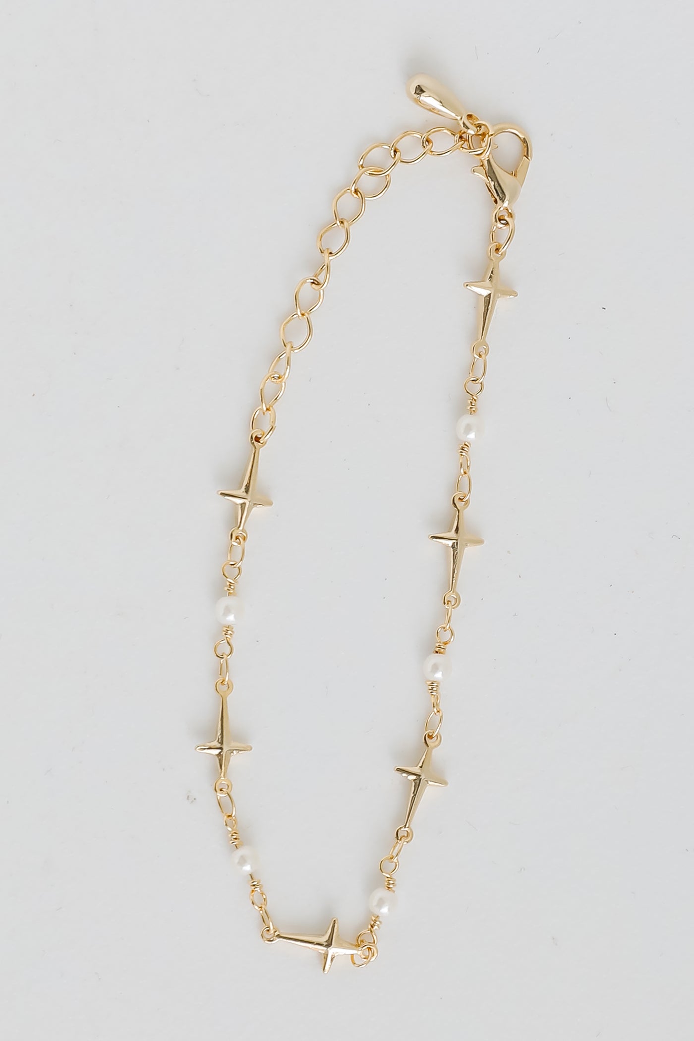Gold Cross + Pearl Chain Bracelet