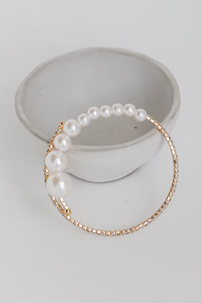 Gold Rhinestone + Pearl Bracelet