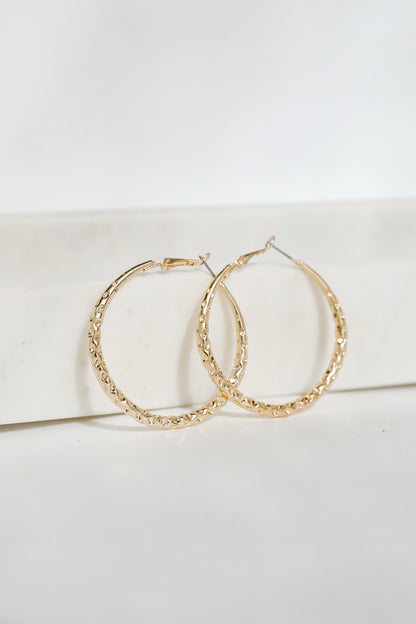 Ellie Gold Hammered Hoop Earrings