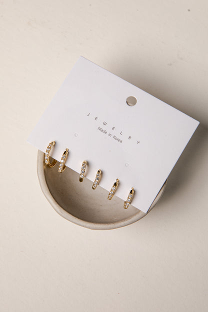 Cydney Gold Rhinestone Hoop Earring Set