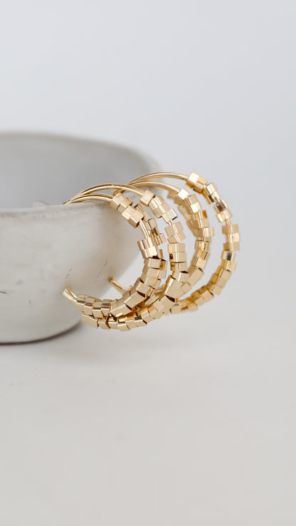 Gold Beaded Triple Hoop Earrings