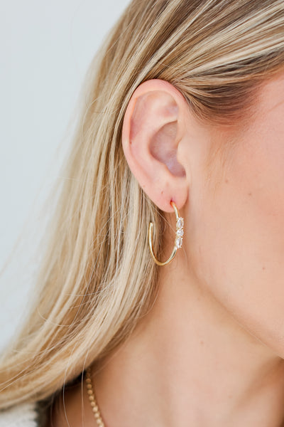 Gold Rhinestone Hoop Earrings on model