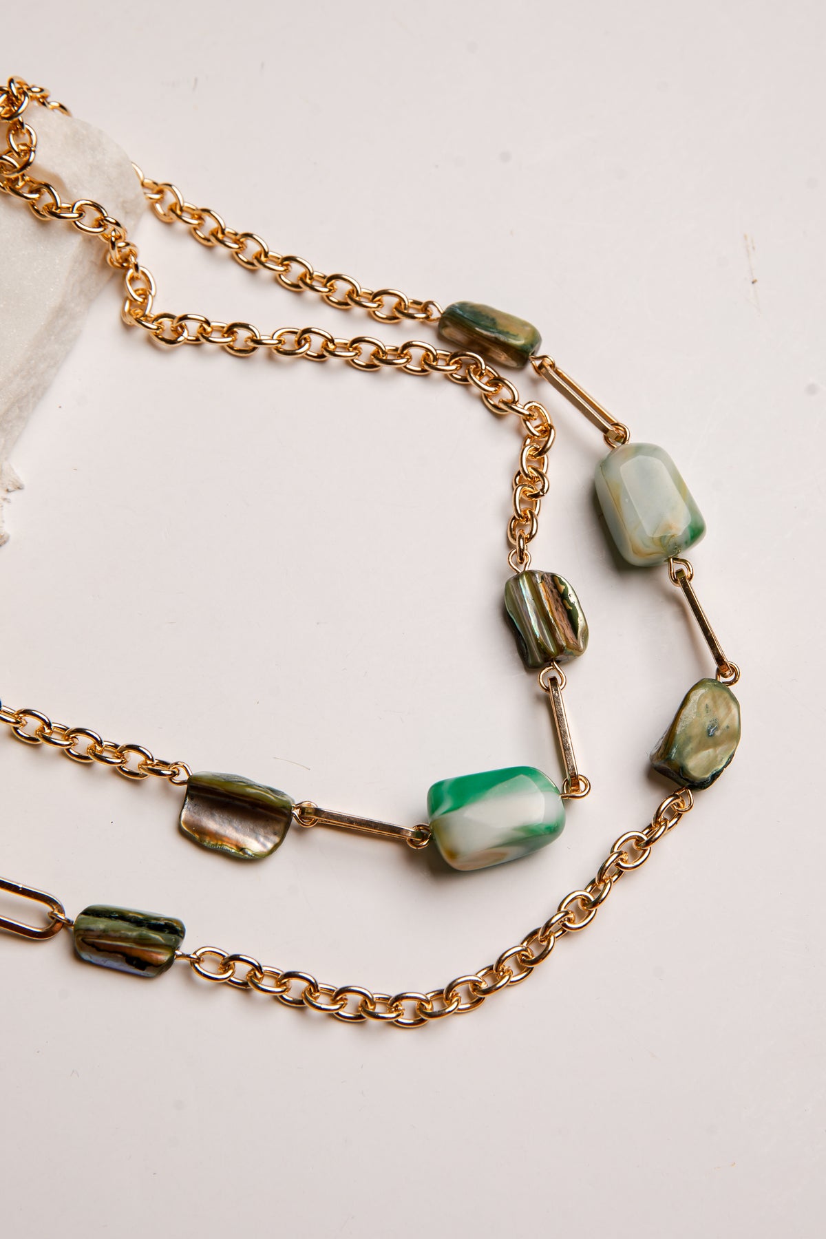 Helena Gold Green Beaded Layered Necklace