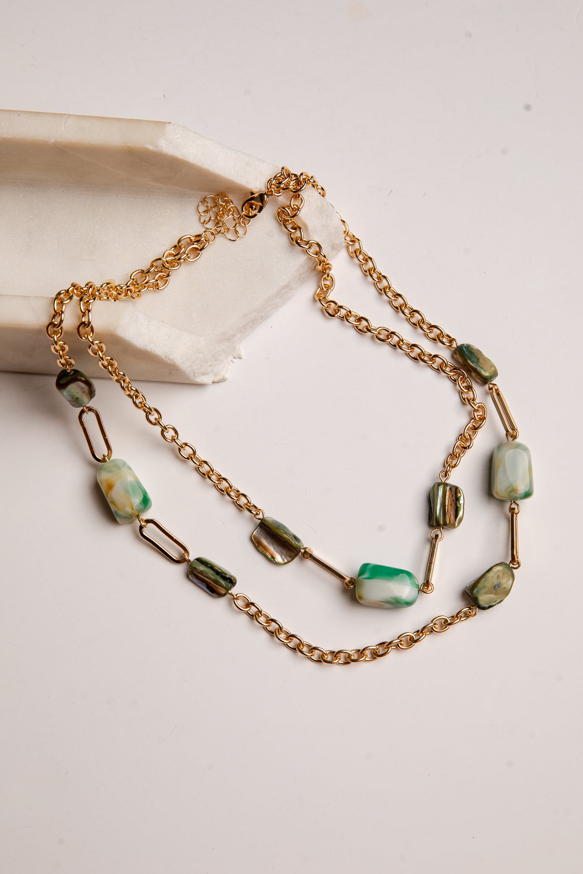 Helena Gold Green Beaded Layered Necklace