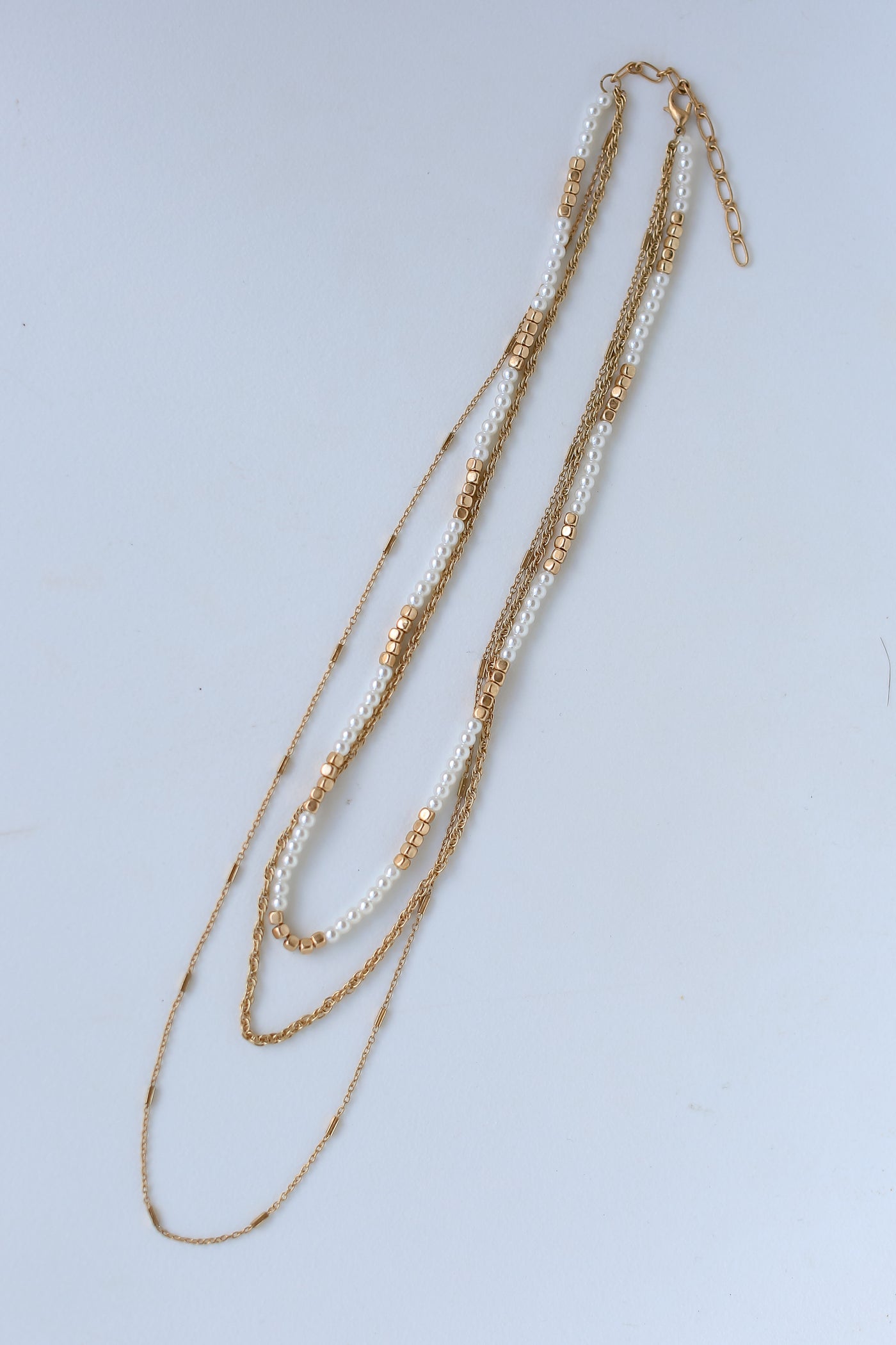 Gold Beaded Layered Necklace flat lay