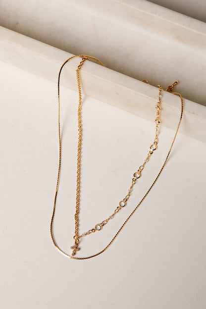McKinley Gold Rhinestone Cross Layered Necklace