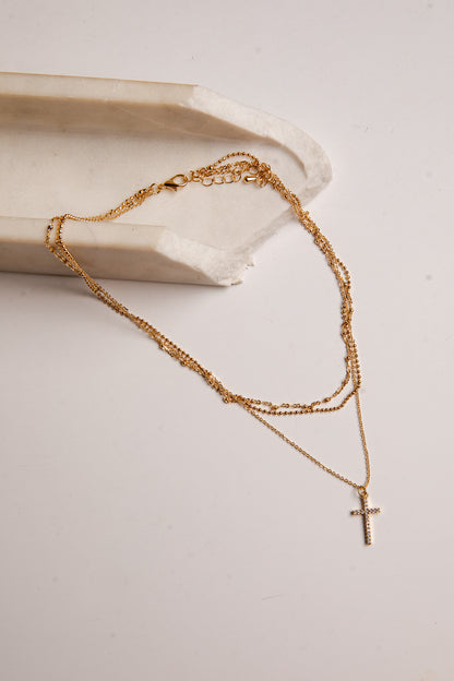 Mary Gold Layered Cross Necklace