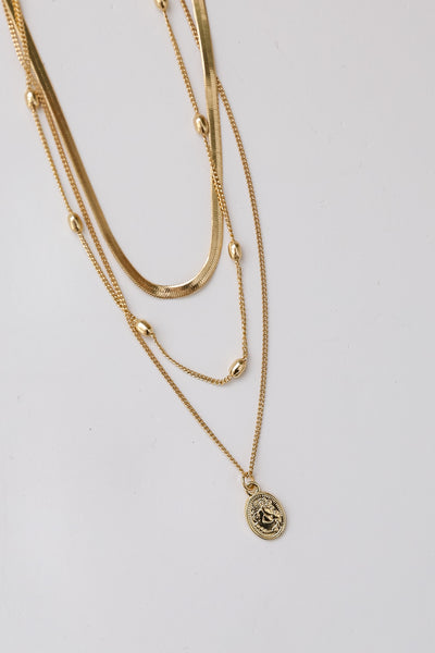 Gold Coin Charm Layered Necklace