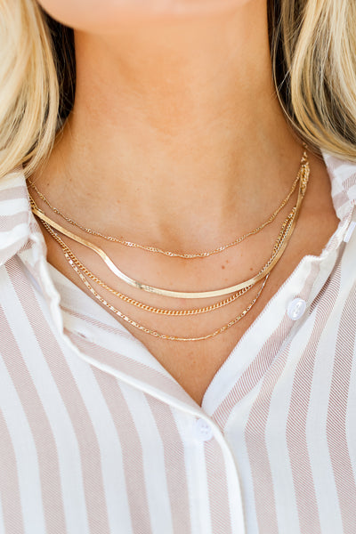 Gold Layered Necklace on model