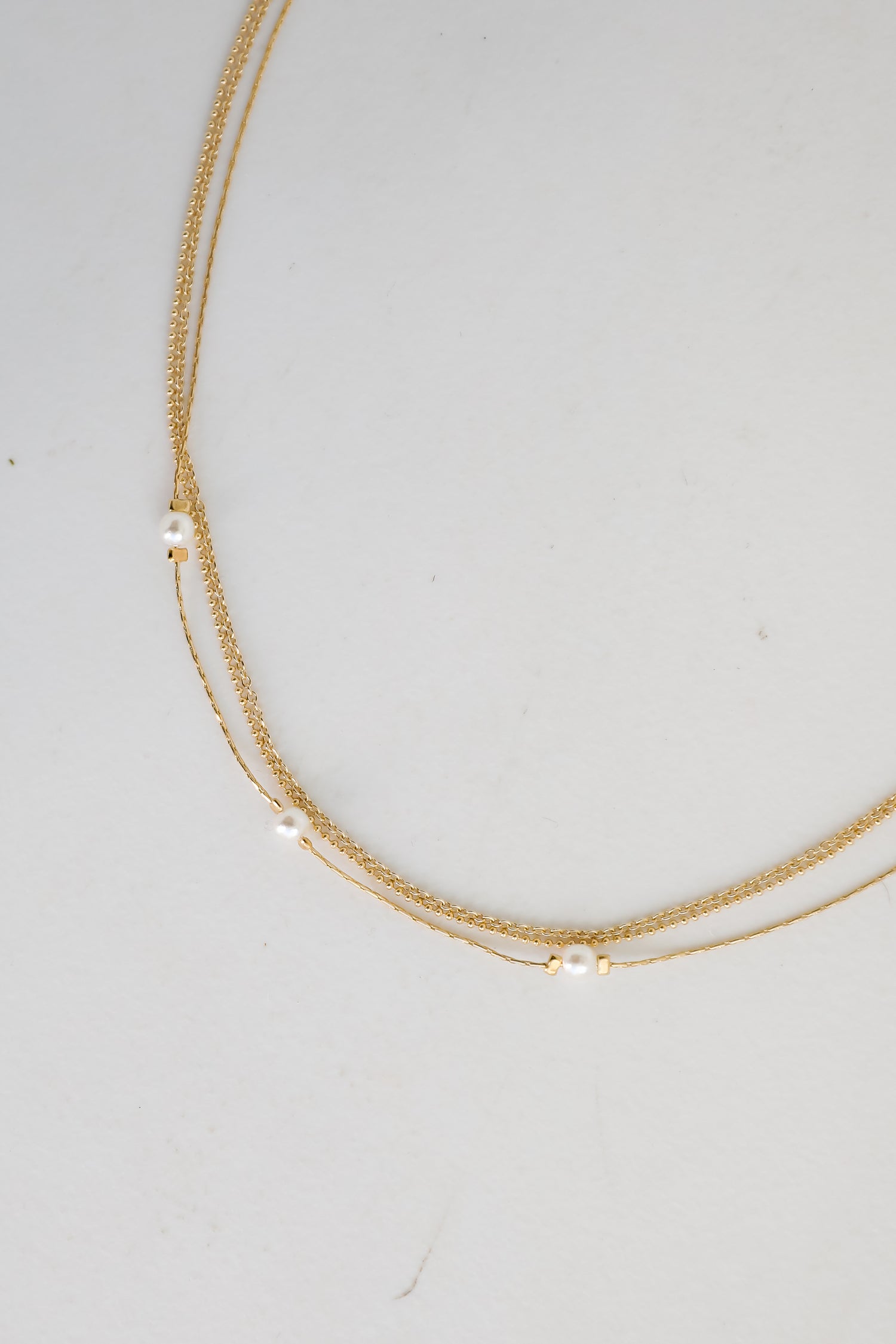 Gold Pearl Layered Chain Necklace