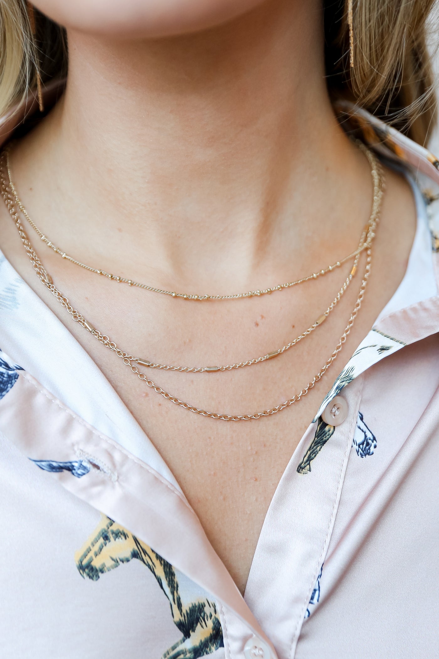Gold Layered Chain Necklace on  model
