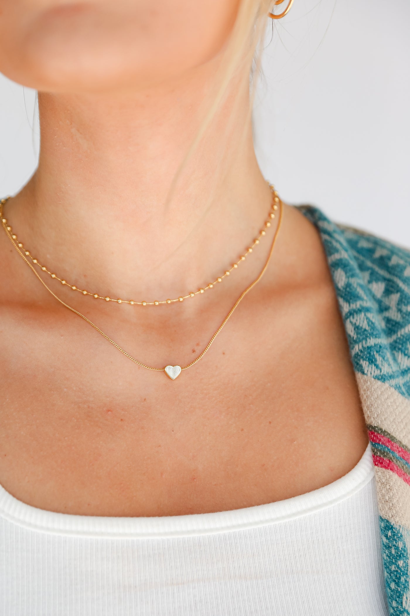 Gold Heart Charm Layered Necklace
