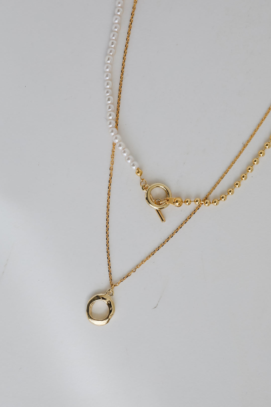 Gold Pearl Layered Chain Necklace