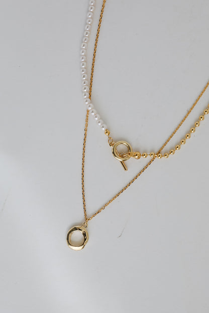 Gold Pearl Layered Chain Necklace