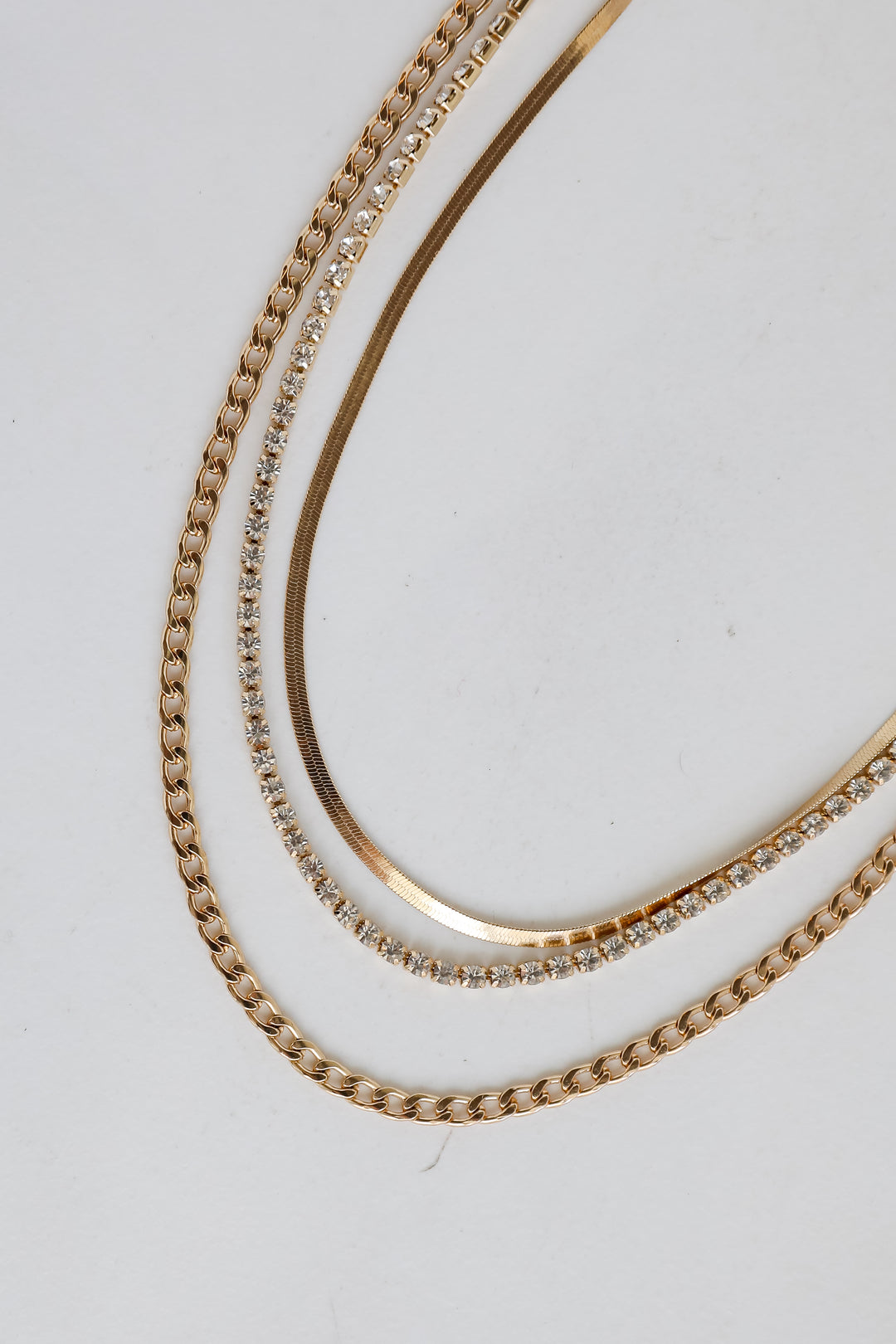 Gold Rhinestone Layered Necklace