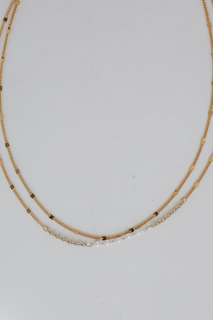 Gold Pearl Layered Chain Necklace