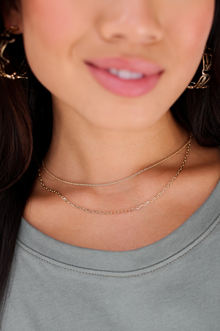 Gold Layered Chain Necklace close up