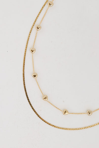 Gold Heart Layered Chain Necklace