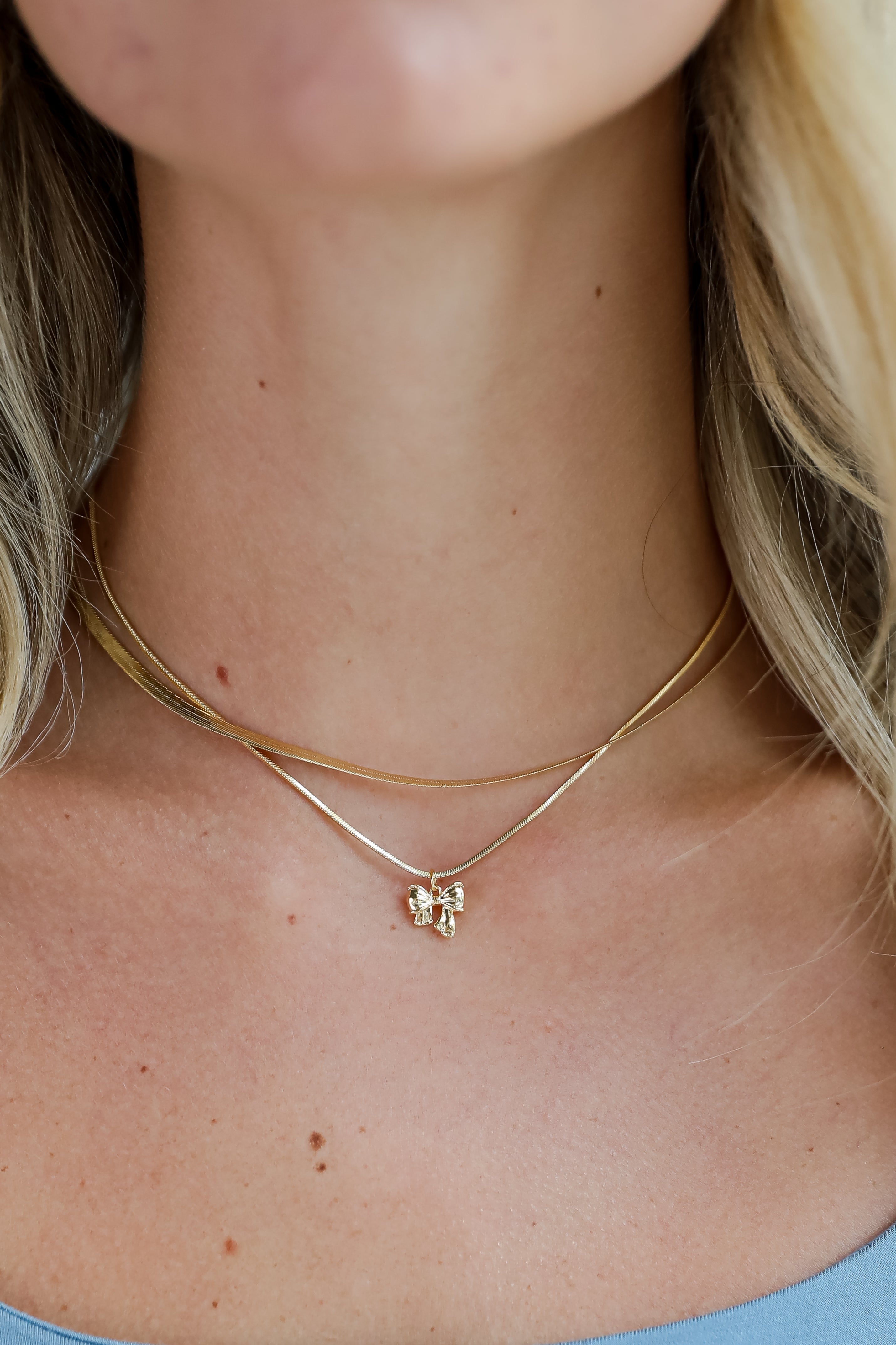 Skylar Gold Bow Charm Layered Snake Chain Necklace