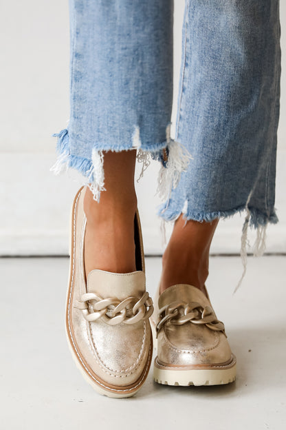 Going Your Way Gold Platform Loafers