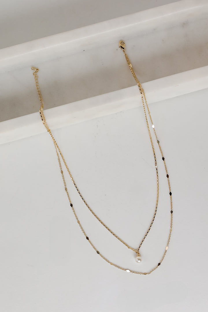 Courtney Gold Pearl Charm Layered Necklace