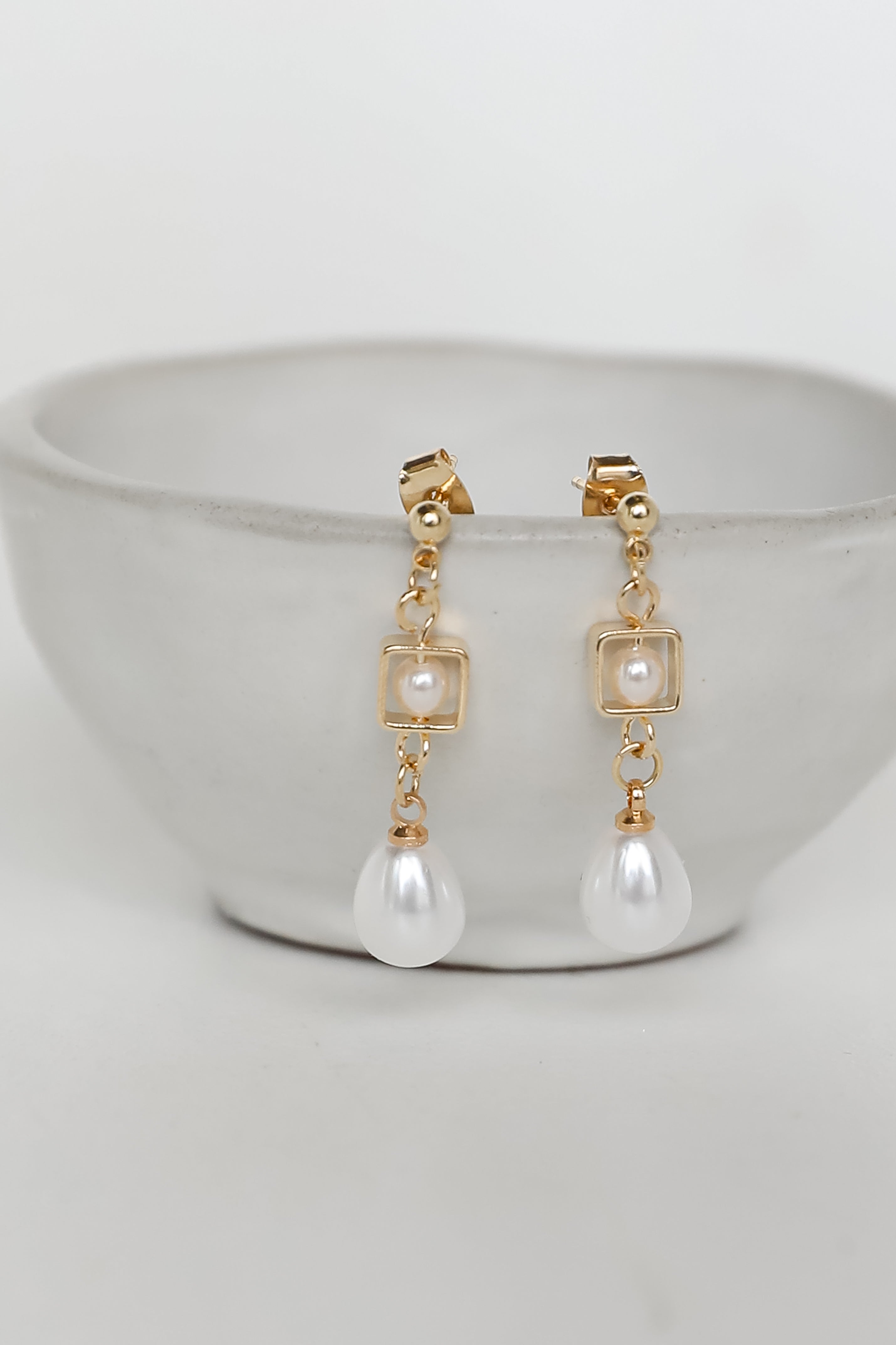 Gold Pearl Drop Earrings