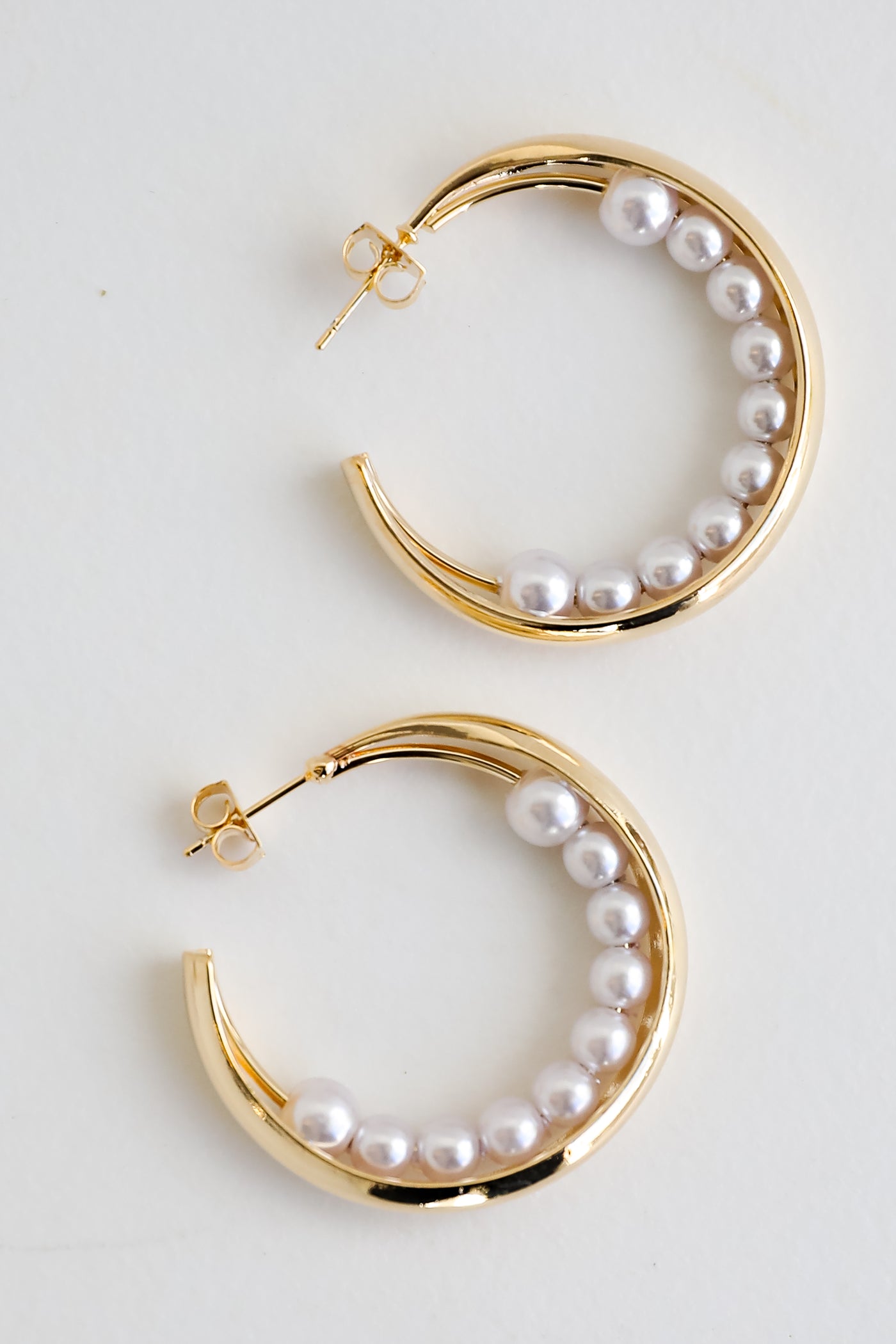 Gold Pearl Double Hoop Earrings
