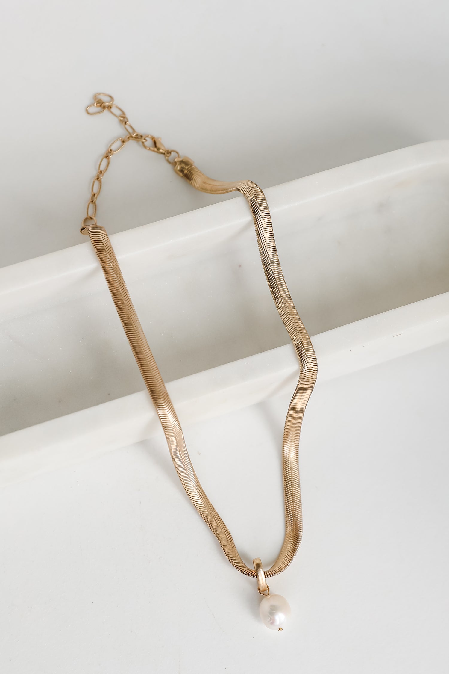 Reagan Gold Snake Chain Pearl Charm Necklace