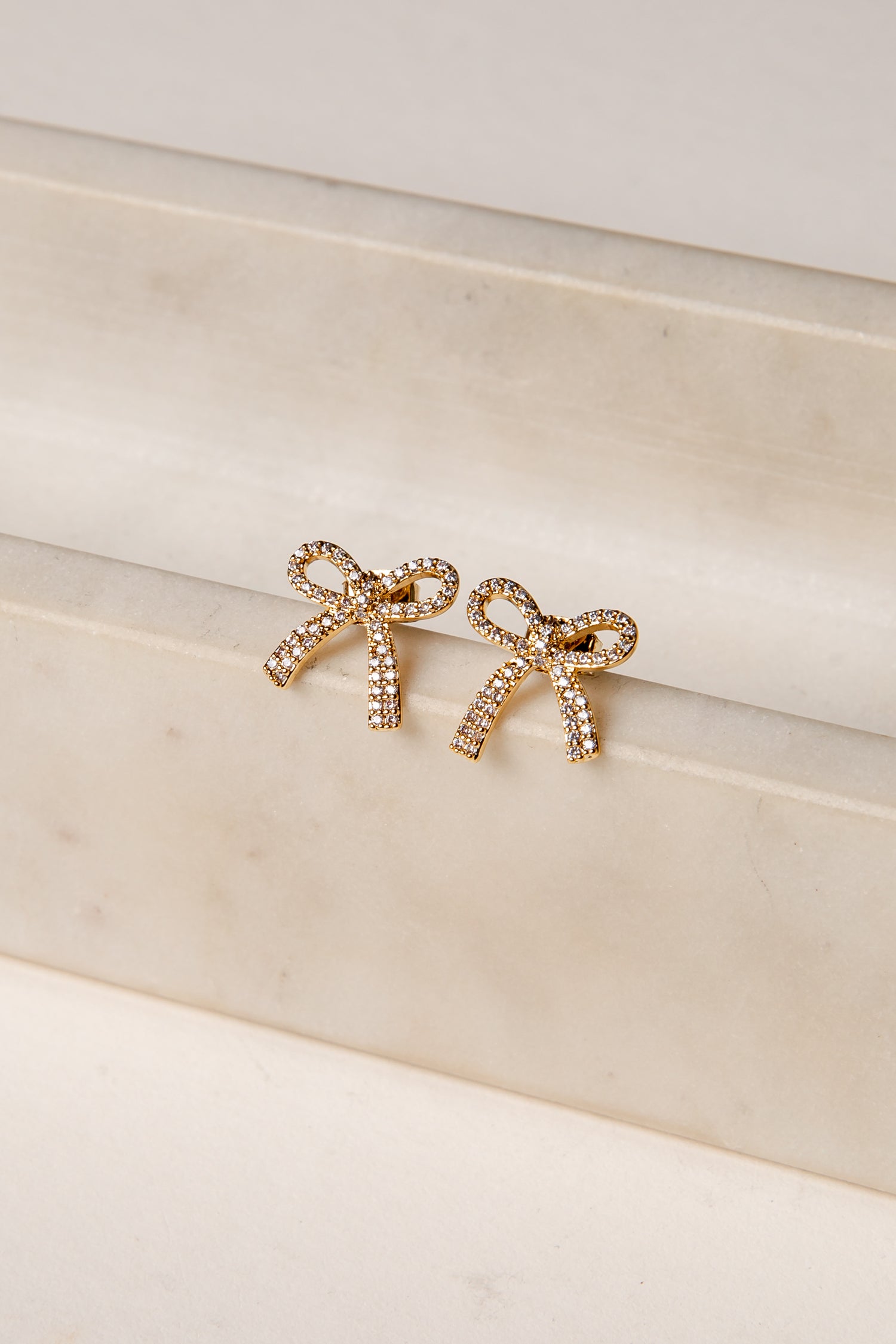Erika Gold Rhinestone Bow Earrings