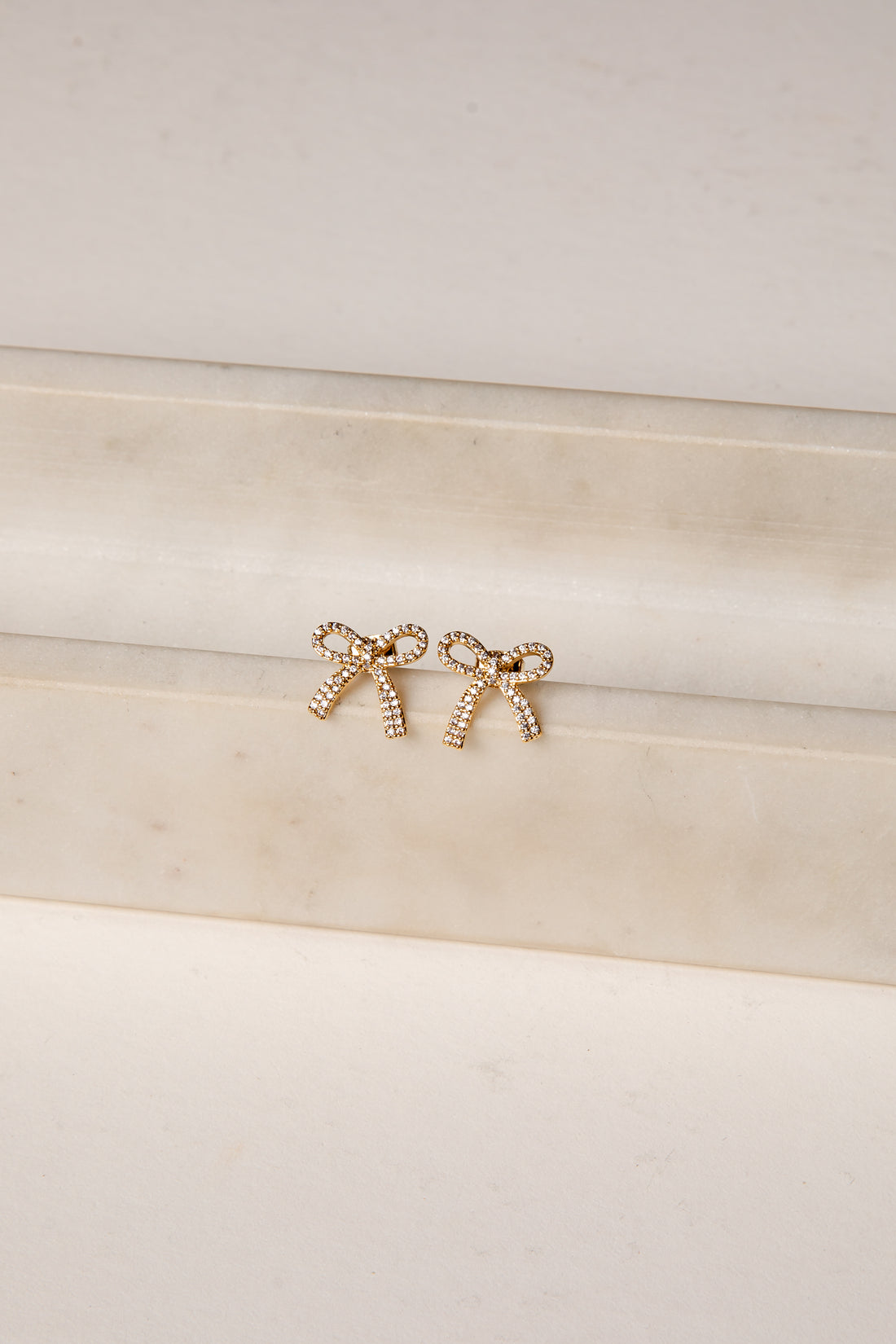 Erika Gold Rhinestone Bow Earrings