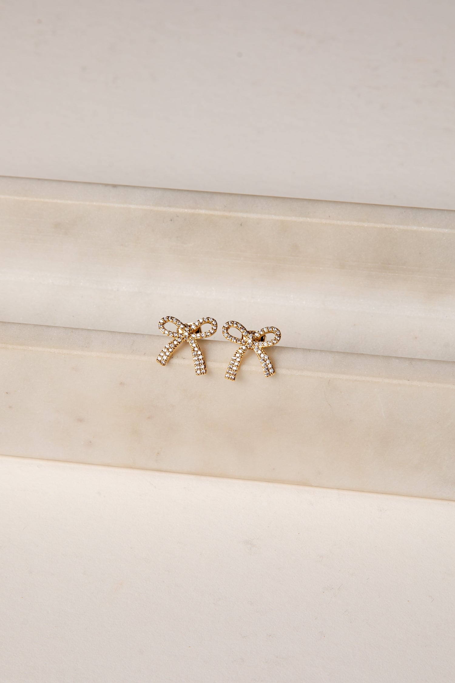 Erika Gold Rhinestone Bow Earrings