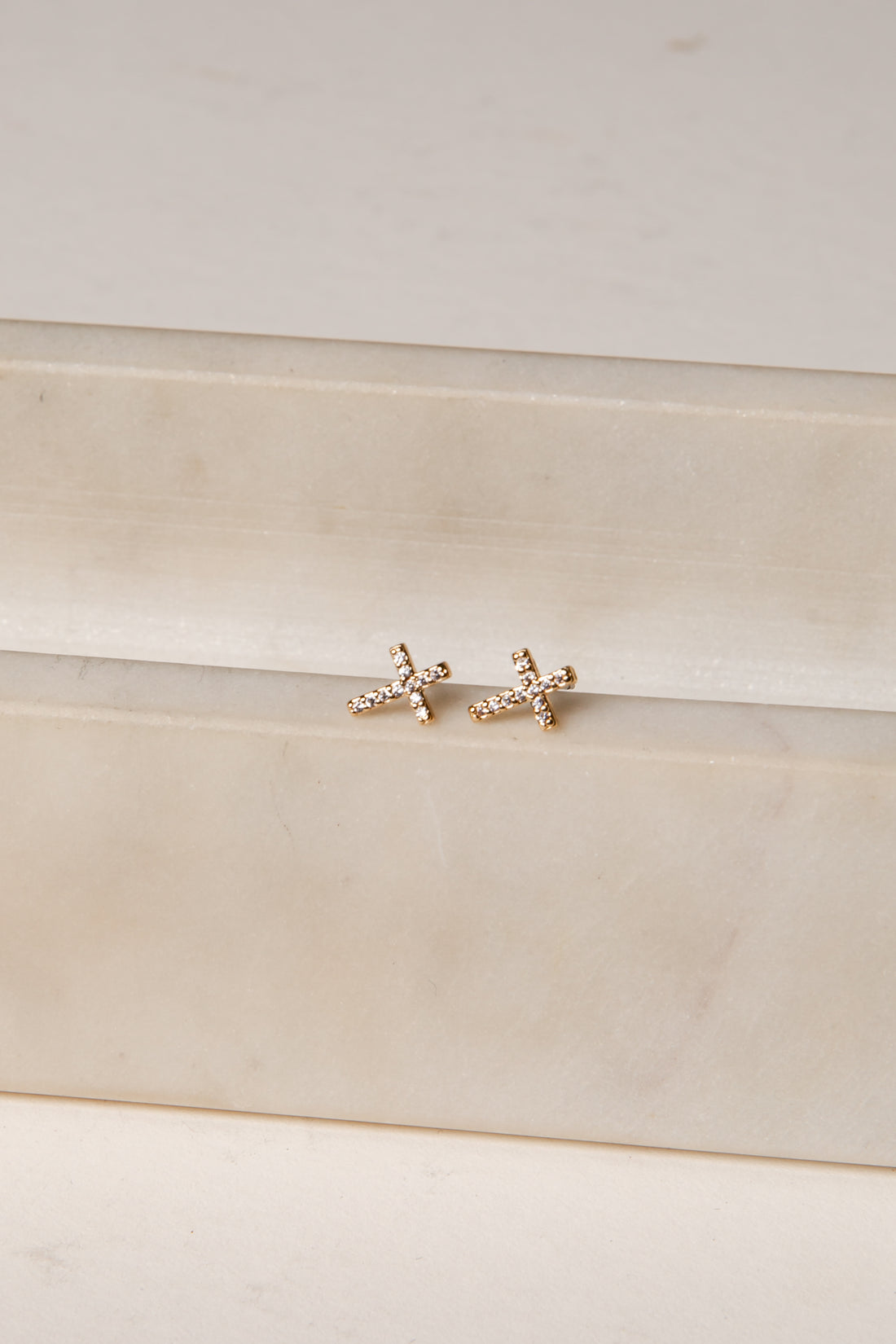 Megan Gold Rhinestone Cross Stud Earrings