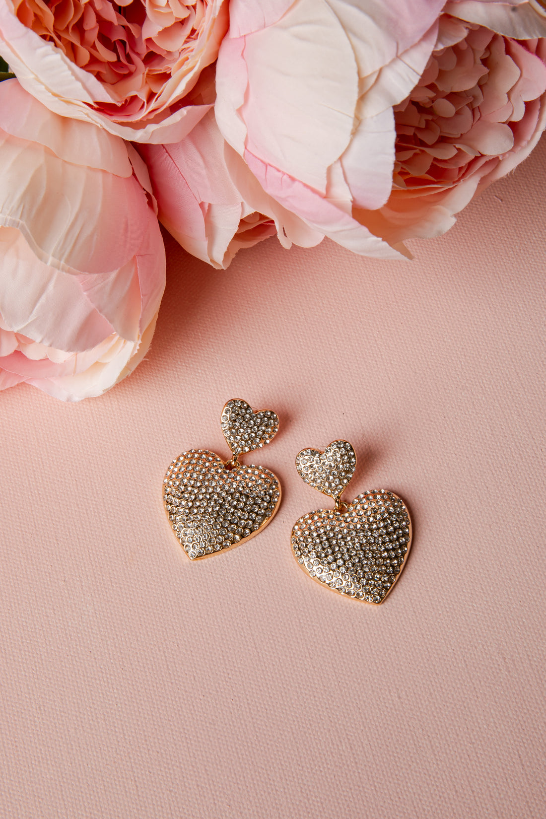 Arden Rhinestone Gold Heart Drop Earrings