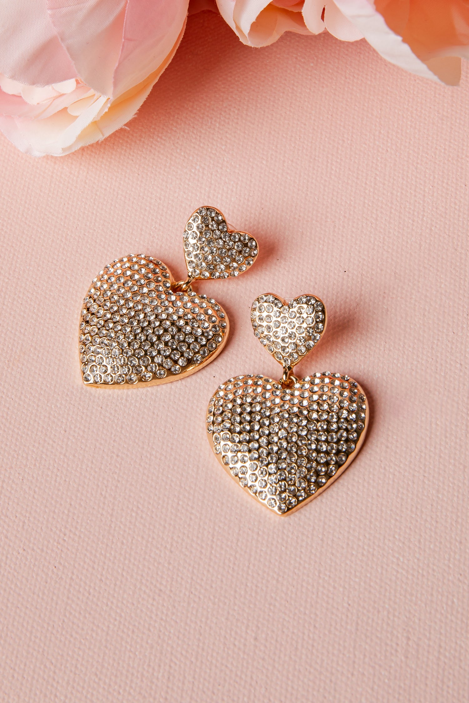 Arden Rhinestone Gold Heart Drop Earrings