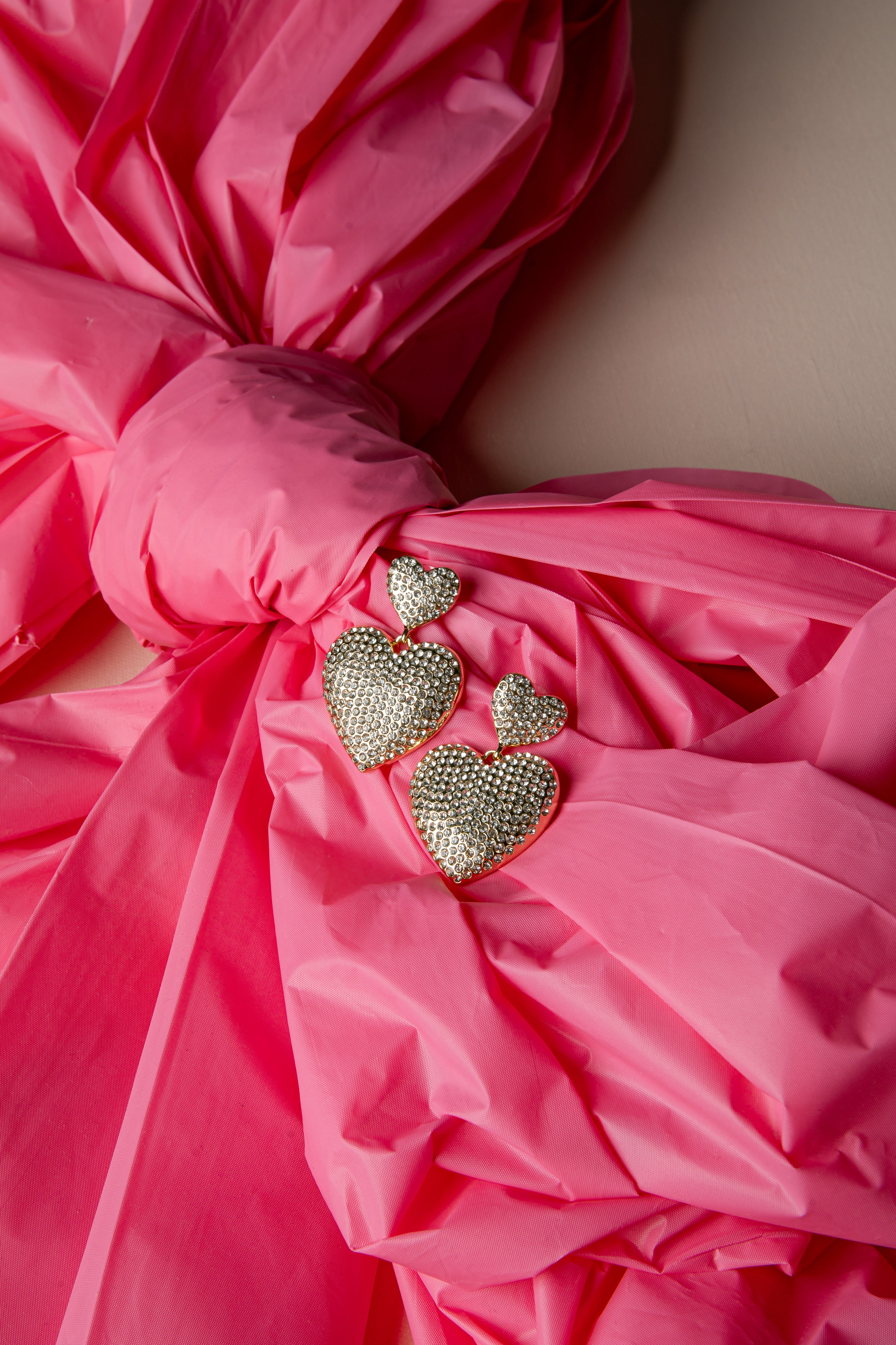 Arden Rhinestone Gold Heart Drop Earrings