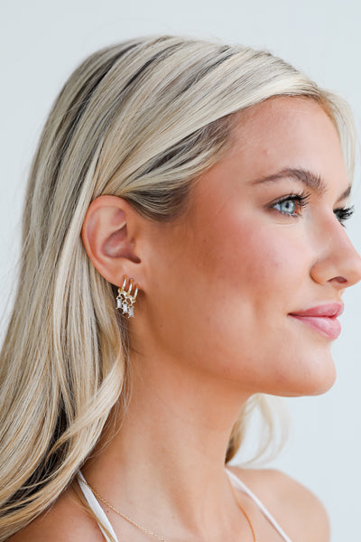 Gold Triple Rhinestone Mini Hoop Earrings for women