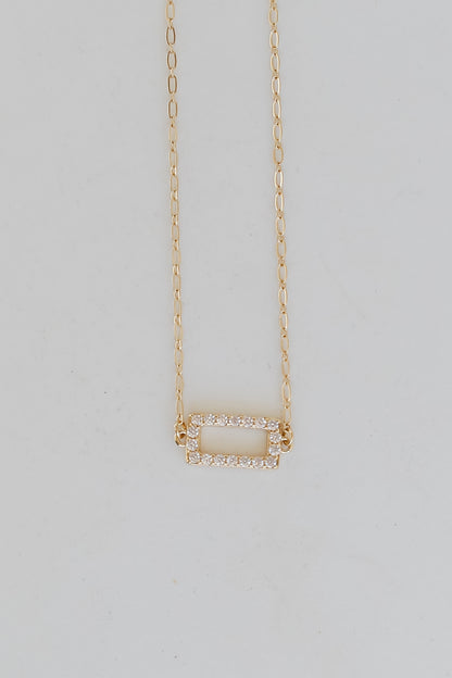 Gold Rhinestone Bar Charm Necklace