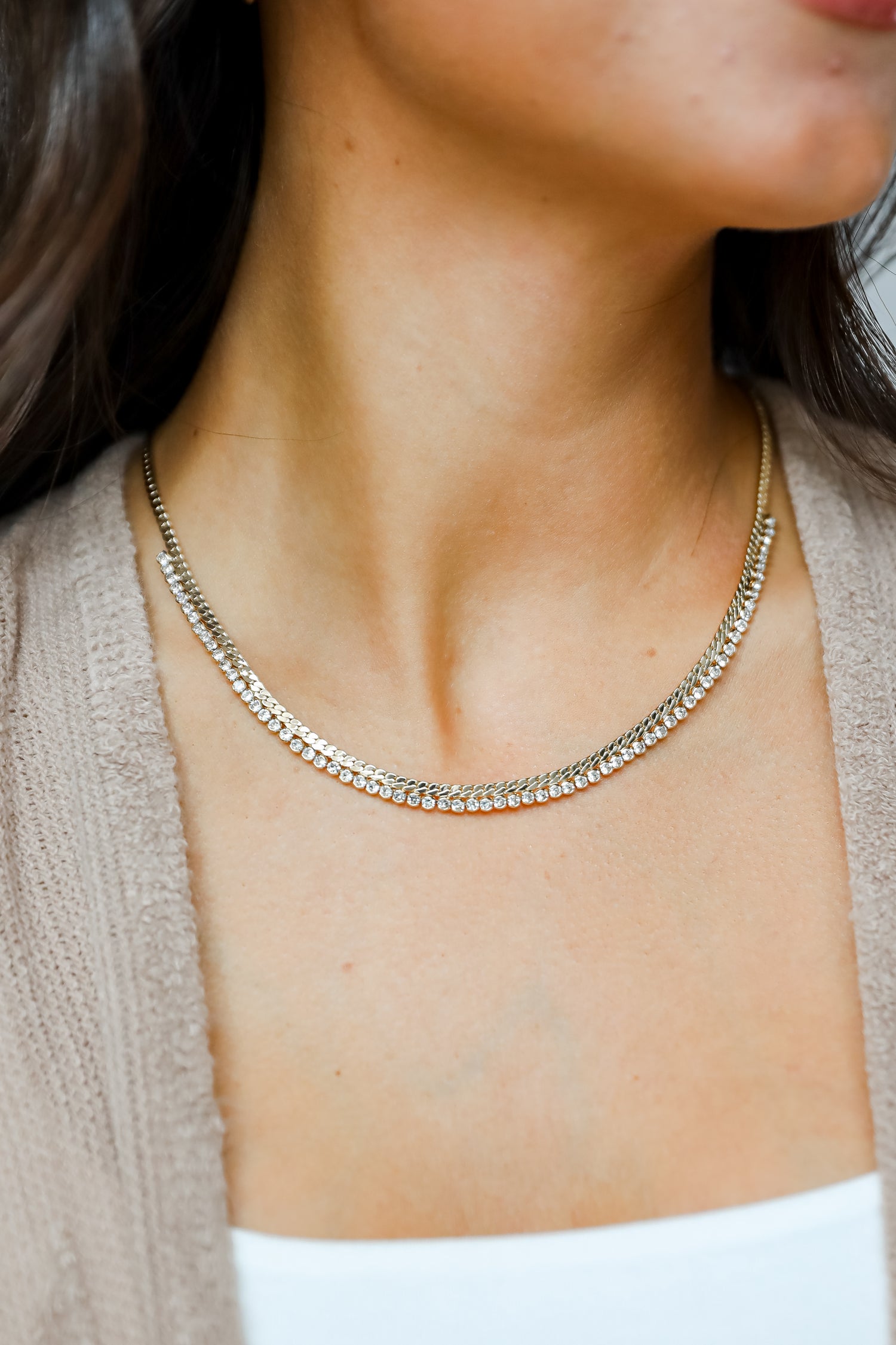 Cute Gold Rhinestone Chain Necklace | Gold Jewelry | Dress Up Cute Gold Rhinestone Chain Necklace | Gold Jewelry | Dress Up