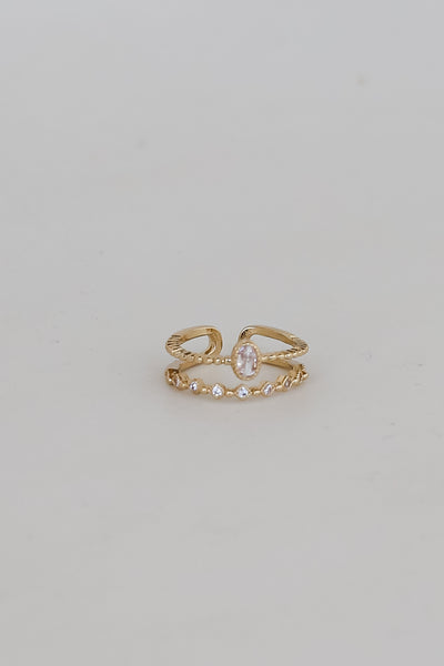 cute Gold Rhinestone Double Ring