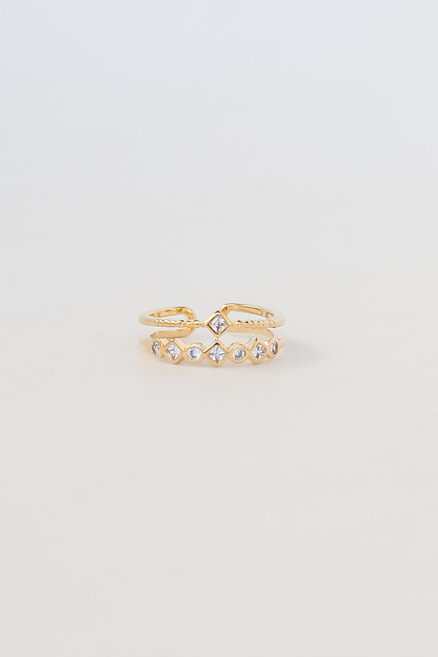 cute Gold Rhinestone Double Ring