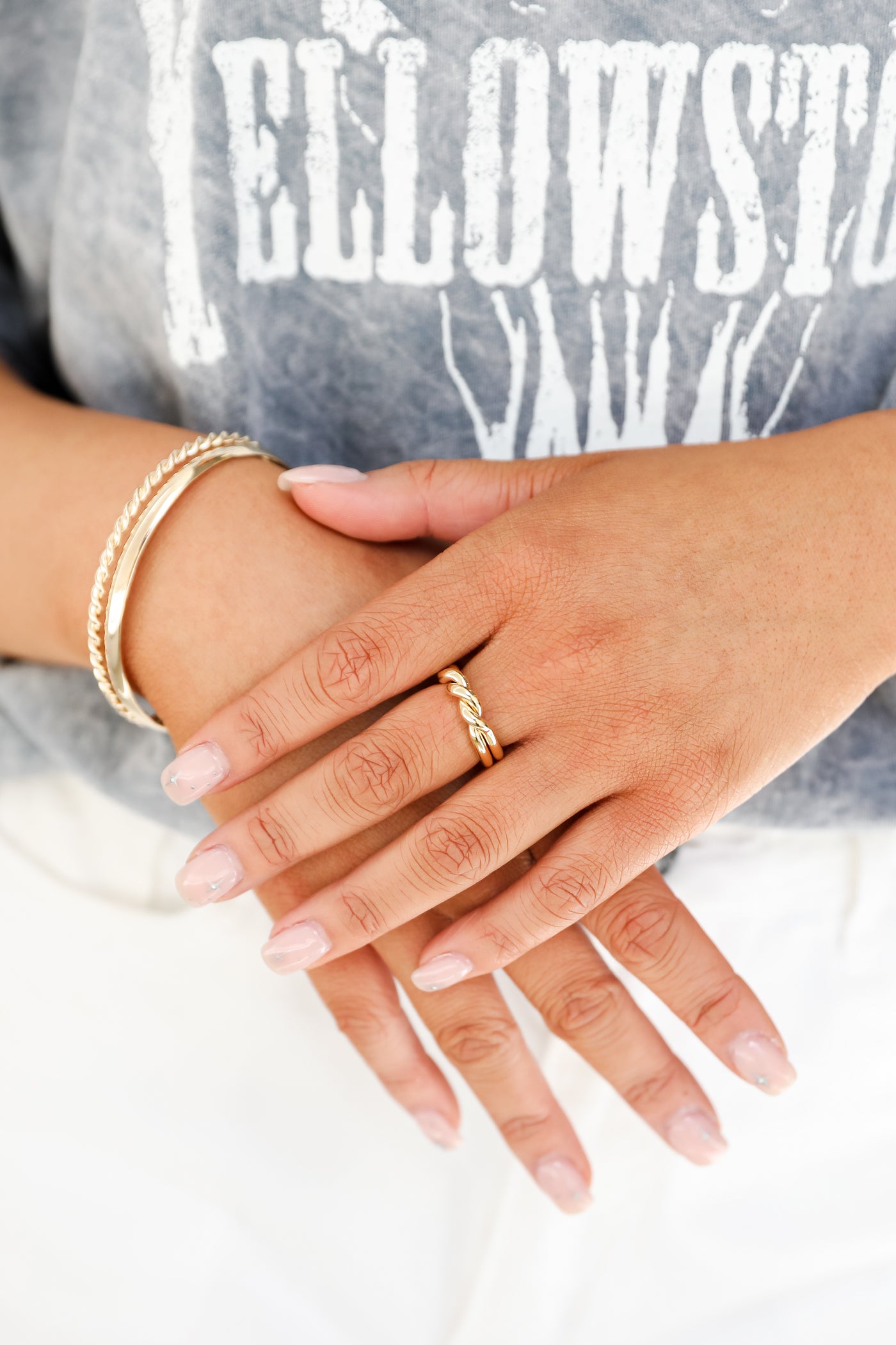 Gold Twisted Ring on model