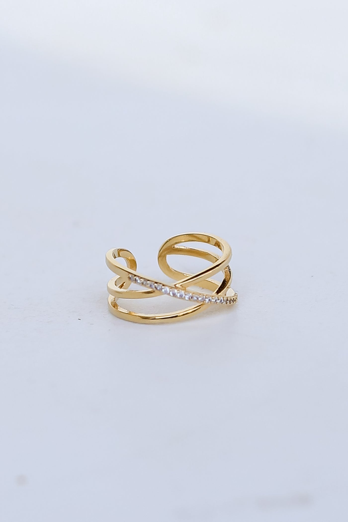 Gold Rhinestone Triple Ring close up