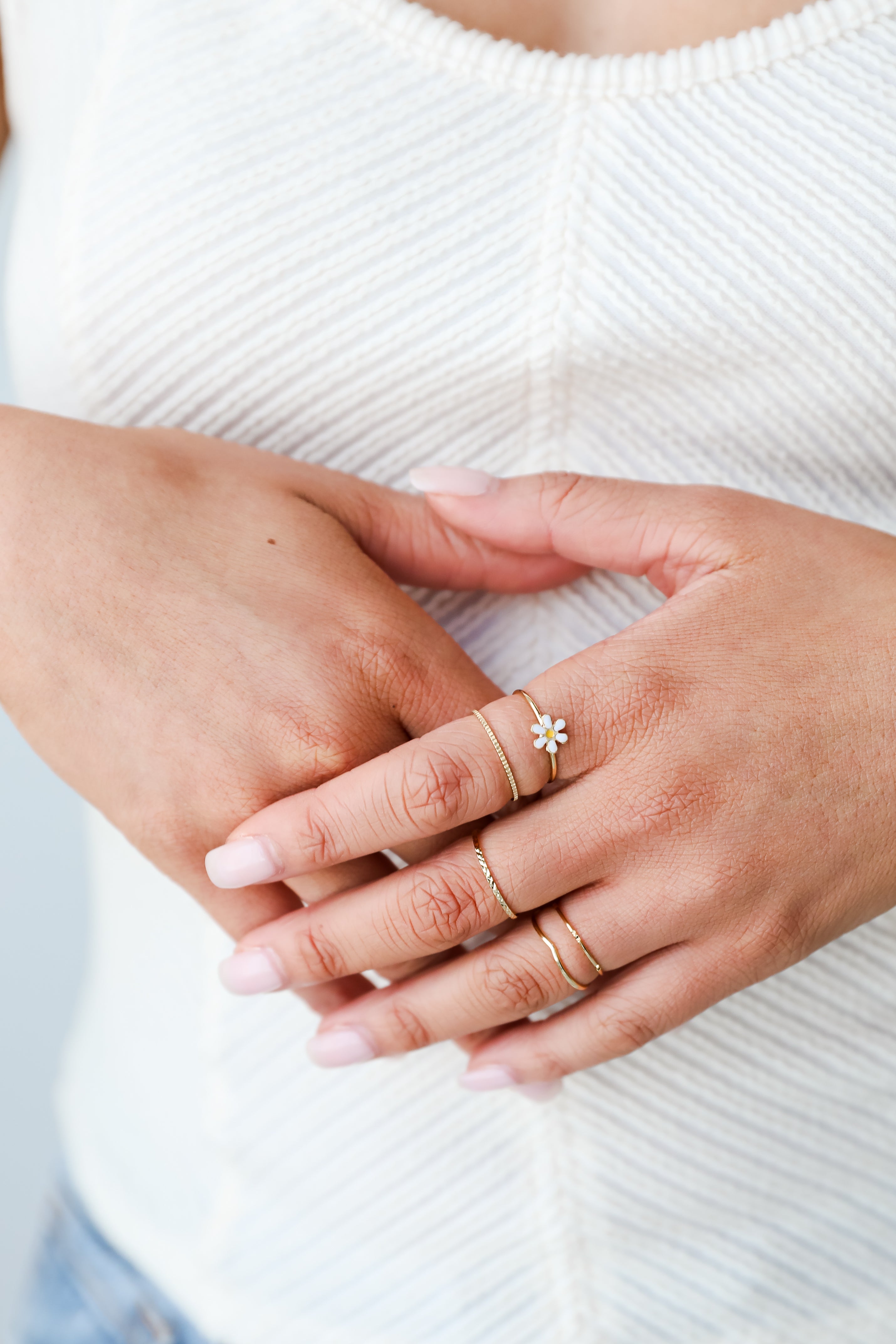 womens Gold Flower Ring Set