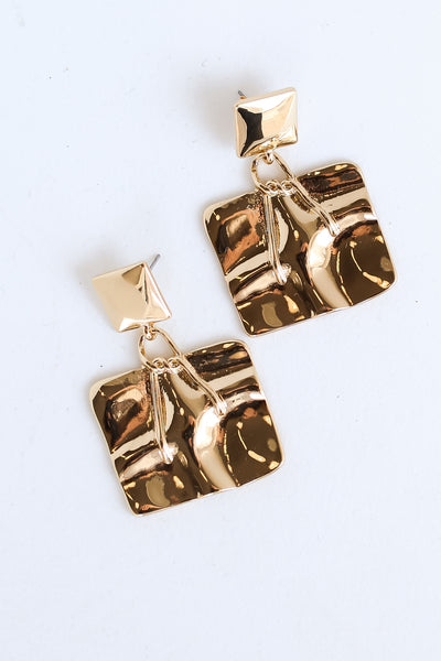 Gold Hammered Drop Earrings